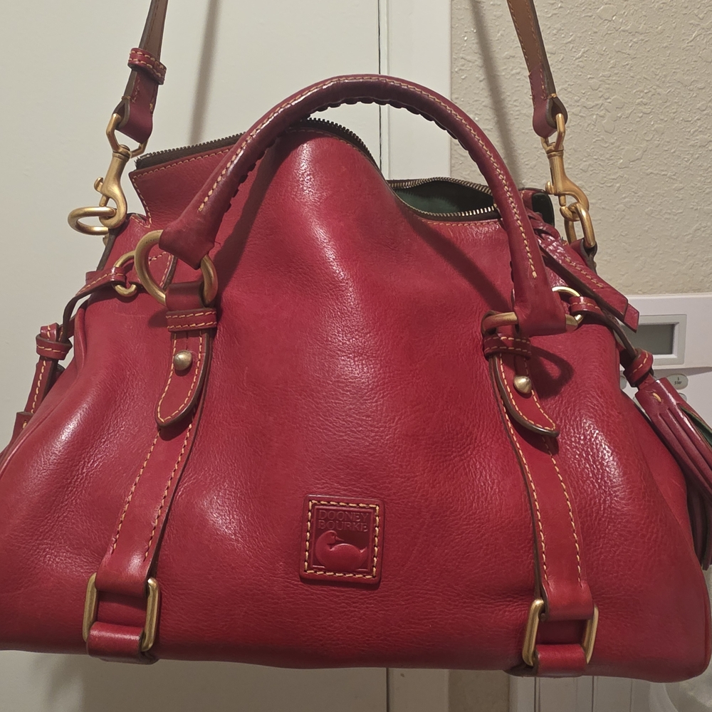 Dooney & Bourke Florentine Red Leather Satchel with Gold Accents
